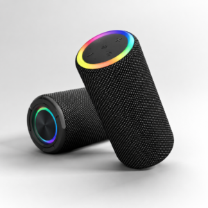 Portable Bluetooth Speaker with RGB Light Ring and Fabric Mesh Design